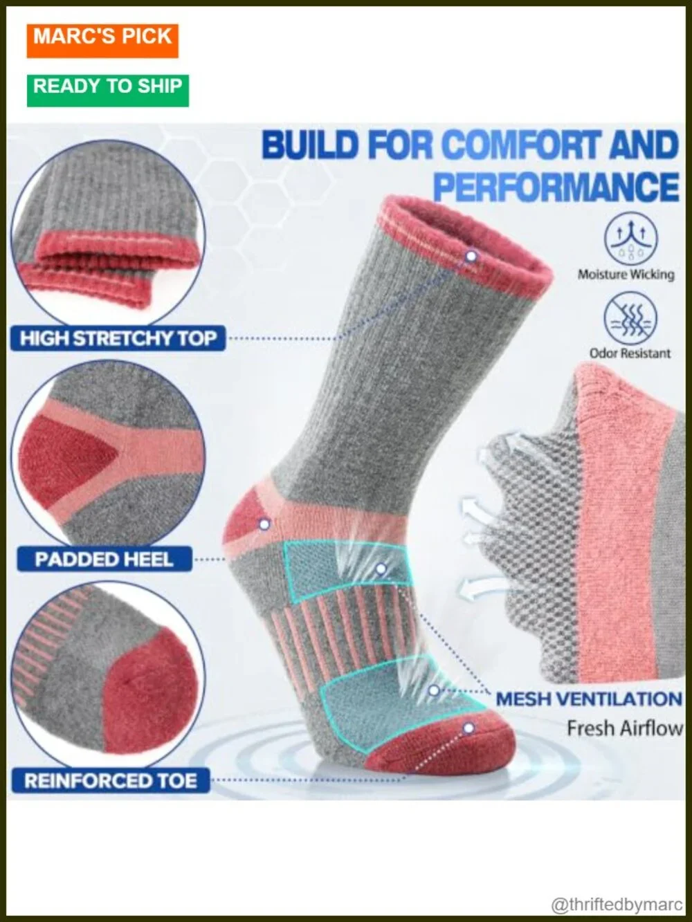 5 Pairs Merino Wool Hiking Socks Warm Thermal Cushioned Moisture Wicking